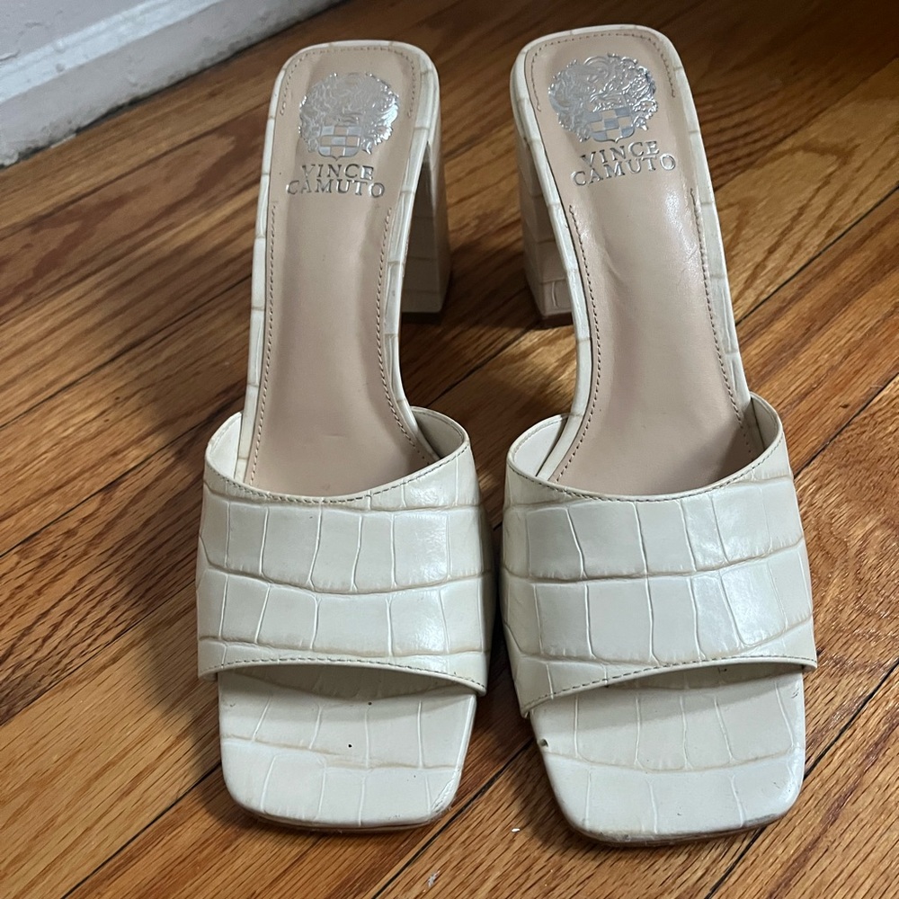 Vince Camuto Chic Cream Block Heel Sandals